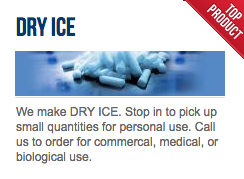 AllGas manufactures dry ice at it's Monticello & Goshen stores.